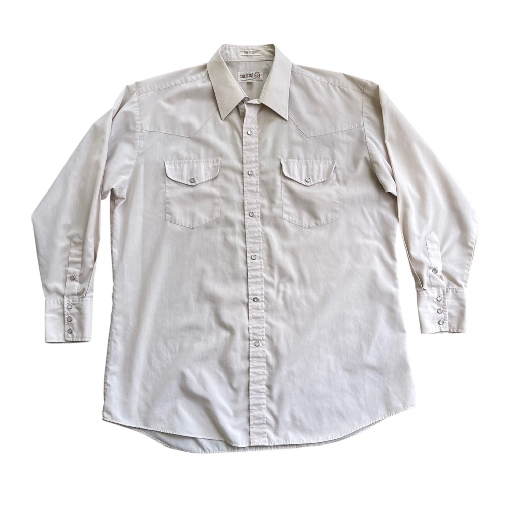 🤠 Vintage Sheplers Men’s Tan‎ Western Pearl Snap Button Down Shirt SZ 16½-33